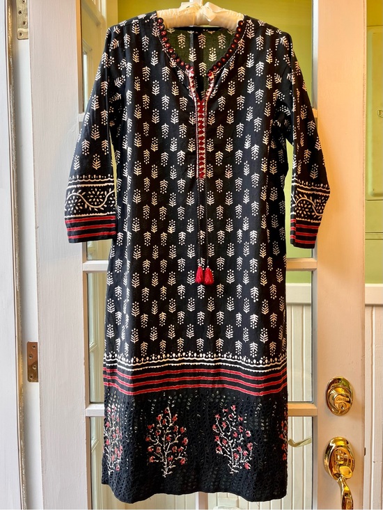 Dresses & Skirts - Boho Black Tunic Dress with Red Tassels & Beadwork, Swim Cover-up or Party